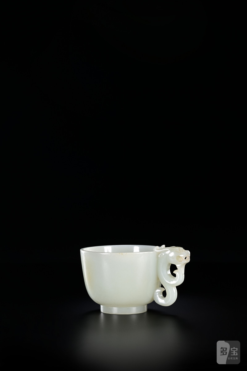 清中期 青白玉龙柄杯 - 图2